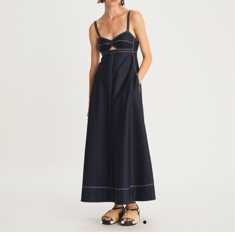 Tory Burch Contrast Stitch Poplin Maxi  Dress